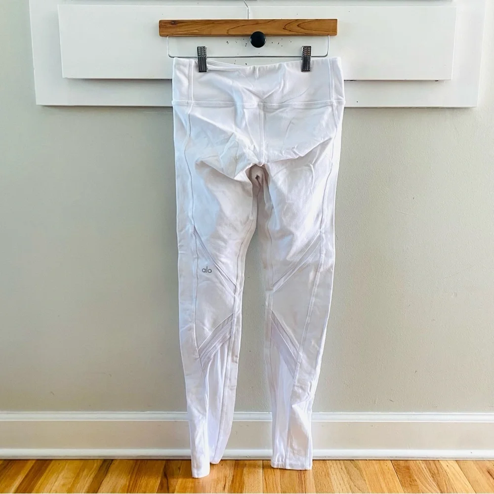 Alo Yoga Epic Yoga White Mesh Leggings Full Length Size Small
